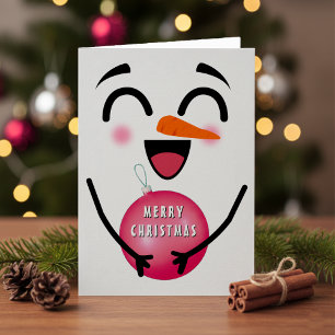 Carte Snowman Joyeux Noël mignon visage souriant hiver