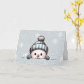 Carte Snowman Peeking Personalized Christmas Card (Fleur jaune)