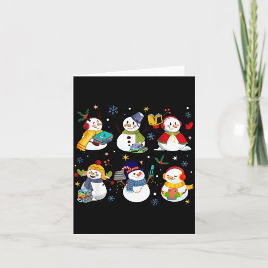 Carte Snowman Reading Books Teacher Christmas Librarian (Devant)