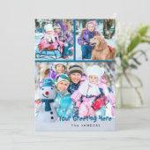 Carte Snowman, Salutation personnelle avec trois photos (Debout devant)