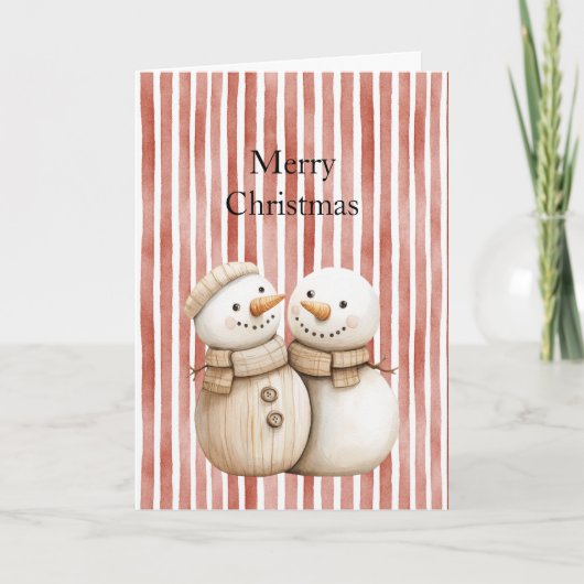 Carte Snowman Snow Couple Red Stripes Christmas (Devant)