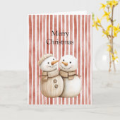 Carte Snowman Snow Couple Red Stripes Christmas (Fleur jaune)