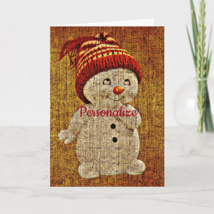 Carte Snowman sur burlap mignon pays rustique hiver