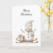 Carte Snowman sur Ski Noël (Fleur jaune)