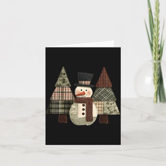Carte Snowman Trees Patchwork Plaid Trees Rustic Christm (Devant)