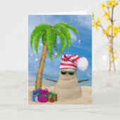 Carte Snowman tropical de sable avec palmier de Noël (Fleur jaune)