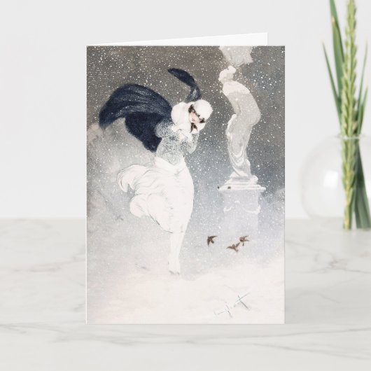 Carte Snowstorm 1920s Flapper Girl Folded Greeting Card (Devant)