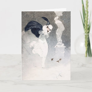 Carte Snowstorm 1920s Flapper Girl Folded Greeting Card