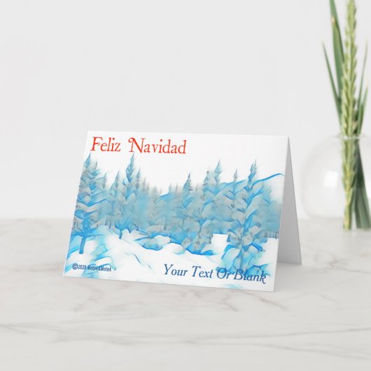 Carte Snowy Blue Trees - Feiz Navidad (Devant)