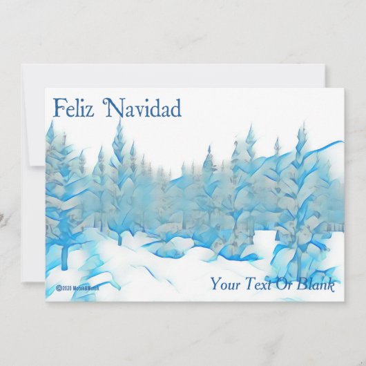 Carte Snowy Blue Trees - Feiz Navidad (Devant)