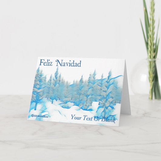 Carte Snowy Blue Trees - Feiz Navidad (Devant)