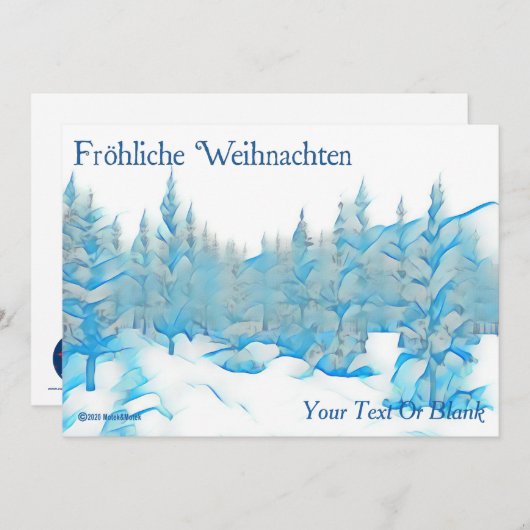 Carte Snowy Blue Trees - Fröhliche Weihnachten (Devant / Derrière)