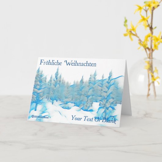 Carte Snowy Blue Trees - Fröhliche Weihnachten (Fleur jaune)
