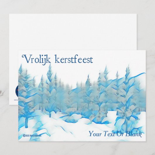Carte Snowy Blue Trees - Vrolijk kerstfeest (Devant / Derrière)