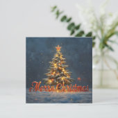 Carte Snowy Christmas Tree with Warm Lights (Debout devant)