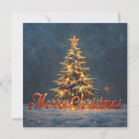 Carte Snowy Christmas Tree with Warm Lights (Devant)