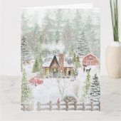 Carte Snowy hiver Cabine de Noël Scène (Devant)