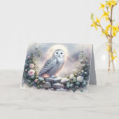 Carte Snowy Owl in Moonlit Winter Garden (Fleur jaune)