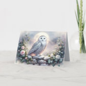 Carte Snowy Owl in Moonlit Winter Garden (Devant)