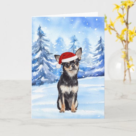 Carte Snowy Père Noël Chihuahua Aquarelle Noël (Fleur jaune)