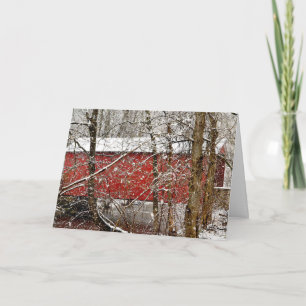 Carte Snowy red covered bridge holiday greeting card