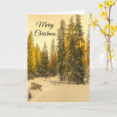 Carte Snowy Winter Path with Pine Trees Noël (Fleur jaune)