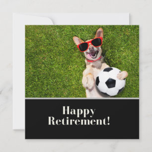 Carte Soccer heureux retraite avec chien souriant sur ve