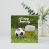 Carte Soccer Joyeux Anniversaire avec boule et bière sur (Debout devant)