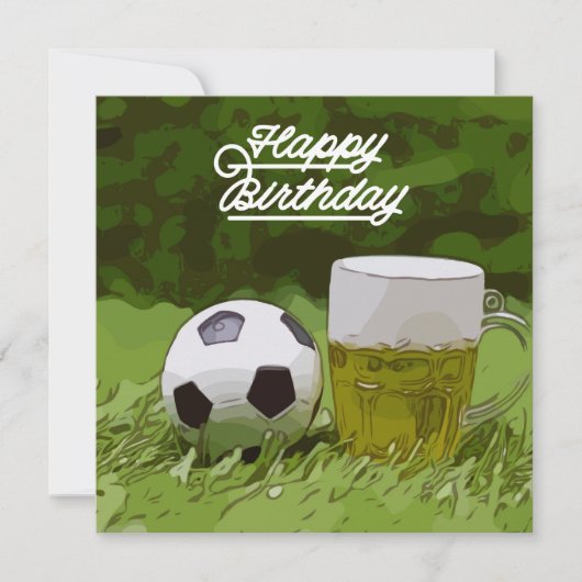 Carte Soccer Joyeux Anniversaire avec boule et bière sur (Devant)