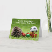 Carte Soccer Noël Vacances avec cône de pin et cadeaux (Devant)