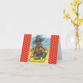 Carte SOCK MONKEY RED BIKINI, AU CARTOON DE PLAGE Drôle (Fleur jaune)