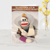 Carte SockMonkey Anniversaire (Fleur jaune)