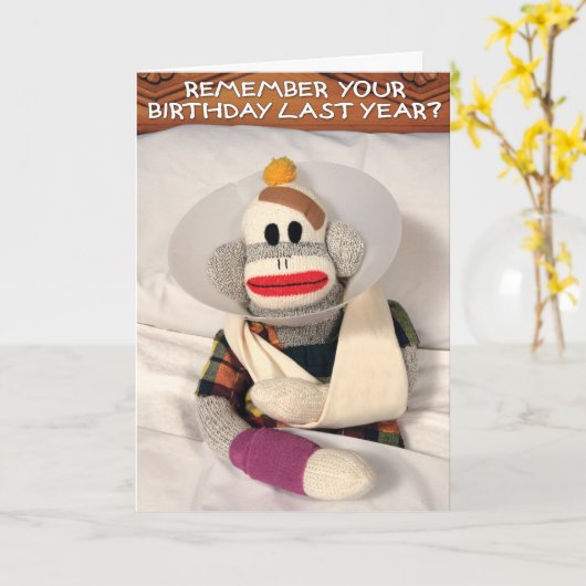 Carte SockMonkey Anniversaire (Fleur jaune)