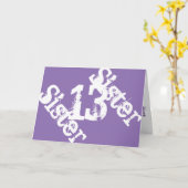 Carte Soeur, 13ème anniversaire, blanc sur poils. (Fleur jaune)