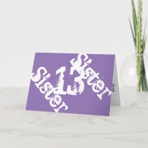 Carte Soeur, 13ème anniversaire, blanc sur poils.