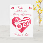 Carte Soeur 1er anniversaire Mariage Coeur rose (Fleur jaune)