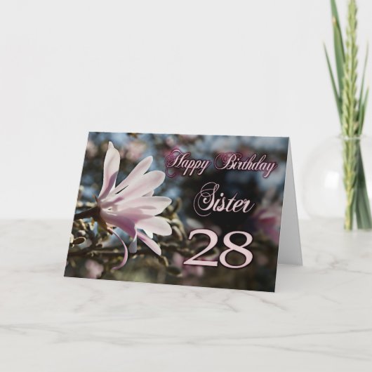 Carte Soeur 28e anniversaire avec magnolia (Devant)