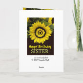 Carte SOEUR - 30e anniversaire avec Tournesol joyeux (Dos)