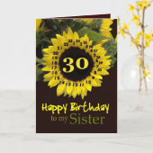 Carte SOEUR - 30e anniversaire avec Tournesol joyeux (Fleur jaune)
