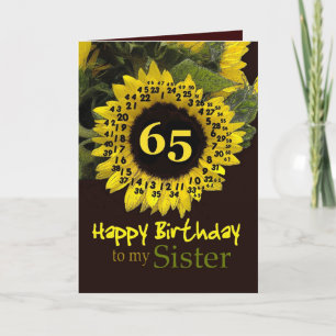 Carte SOEUR - 65e anniversaire avec Tournesol gai