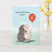Carte Soeur 6e anniversaire mignon Hérisson avec ballon (Fleur jaune)
