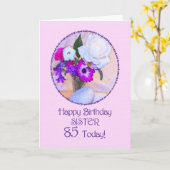 Carte Soeur, 85ème anniversaire avec des fleurs peintes. (Fleur jaune)