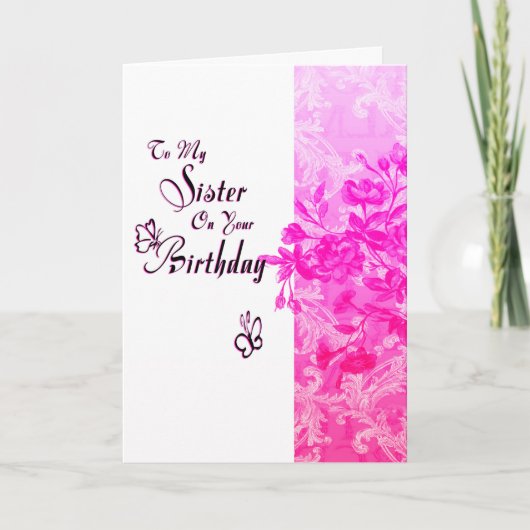 Carte Soeur à votre anniversaire (rose) (Devant)