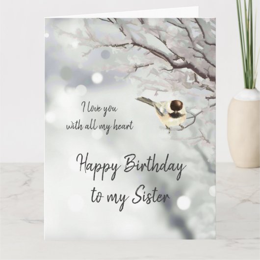 Carte Soeur Anniversaire Aimer mon coeur Chickadee Bird (Devant)