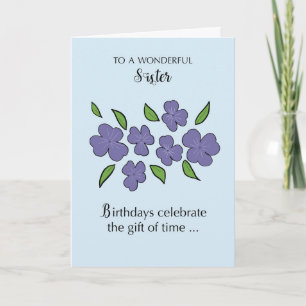 Carte Soeur Anniversaire avec Fleurs de Violet et Feuill