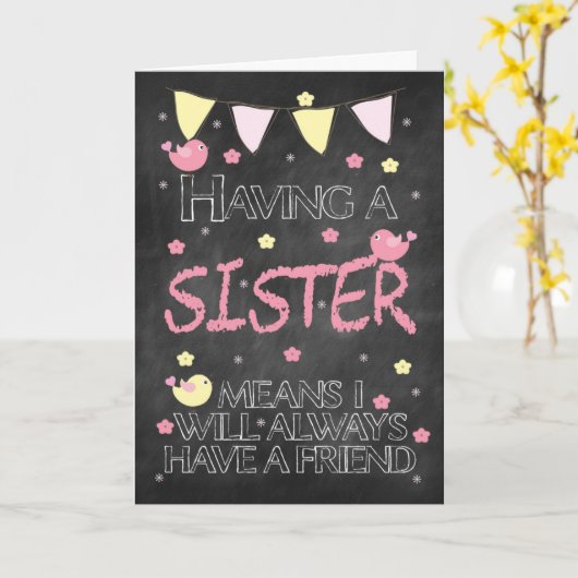 Carte Soeur Anniversaire Chalkboard Avec Petits Oiseaux (Fleur jaune)