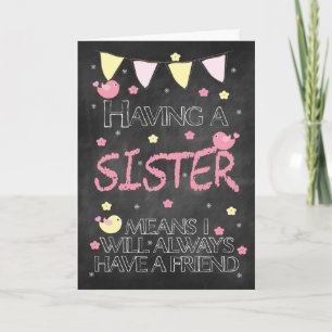 Carte Soeur Anniversaire Chalkboard Avec Petits Oiseaux