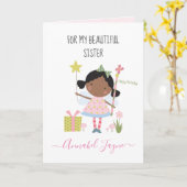 Carte Soeur anniversaire fée rose lunatique (Fleur jaune)