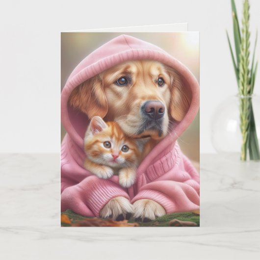 Carte Soeur Anniversaire Golden Retriever et Kitten (Devant)