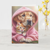 Carte Soeur Anniversaire Golden Retriever et Kitten (Fleur jaune)